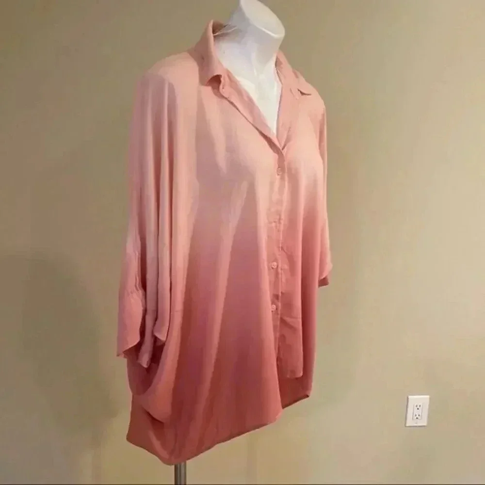 Young Fabulous & Broke Oversized Ombré Button Shirt Pink Orange